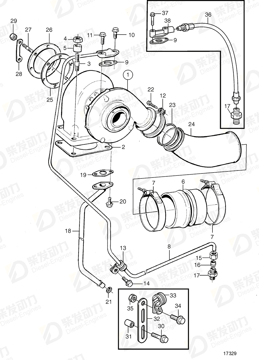 volvo penta Turbocharger 3802079 Drawing volvo penta Turbocharger 3802079 Drawing